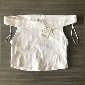 Zara Ribbed Off Shoulder White Crop Top